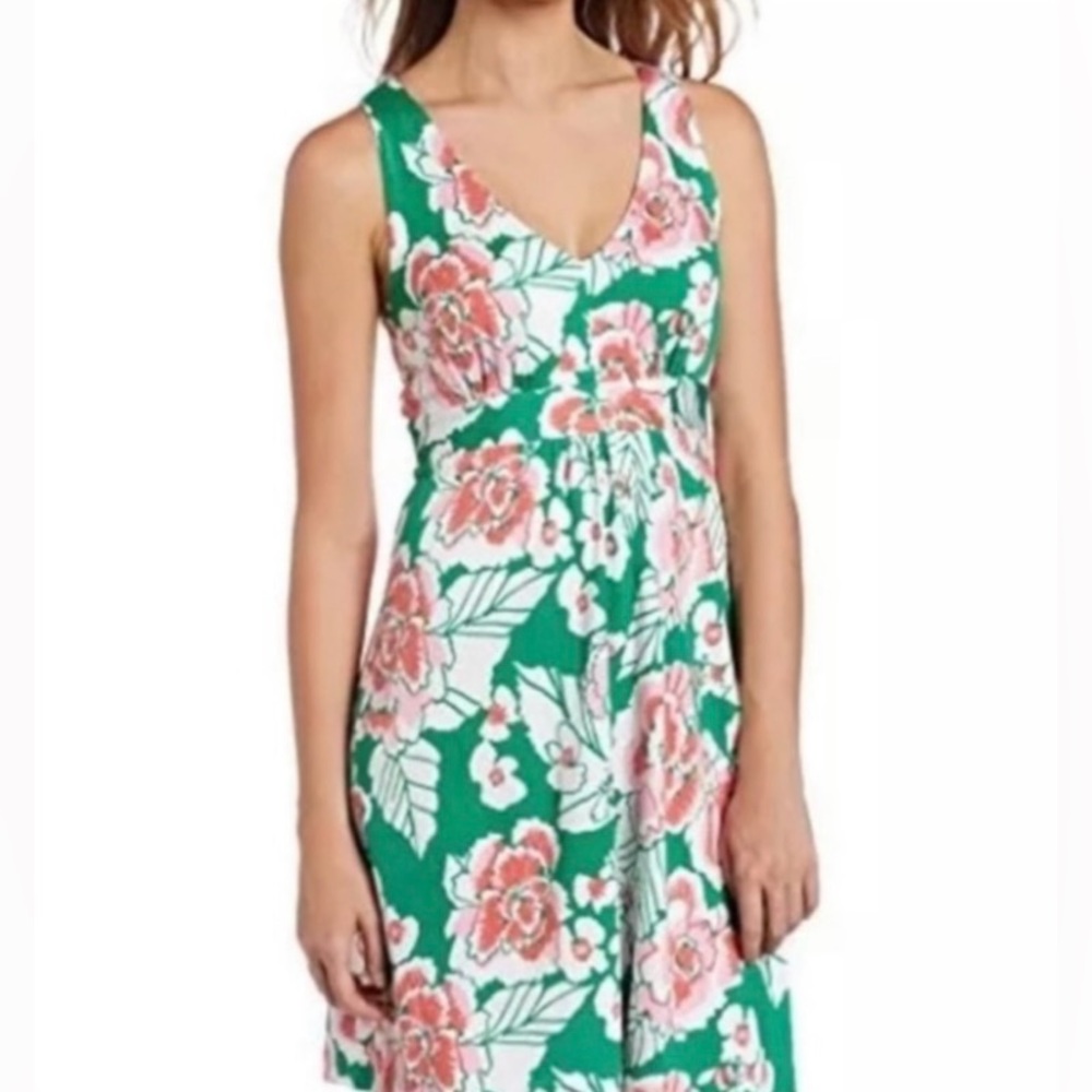Lilly Pulitzer Coral & Green Floral‎ Sleeveless “Take it Higher” Patty Dr…